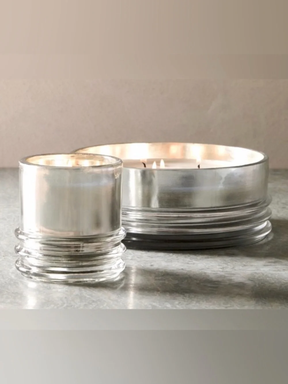 New West Elm Metallic Silver Glass Candle- Evergreen Fir